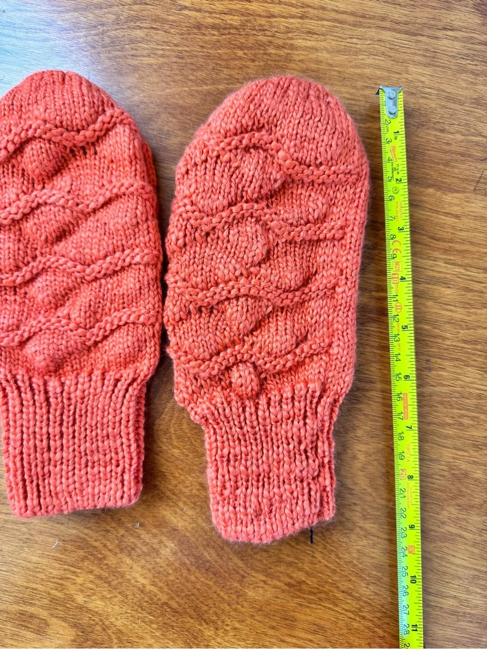Knit Cable Mittens in Coral